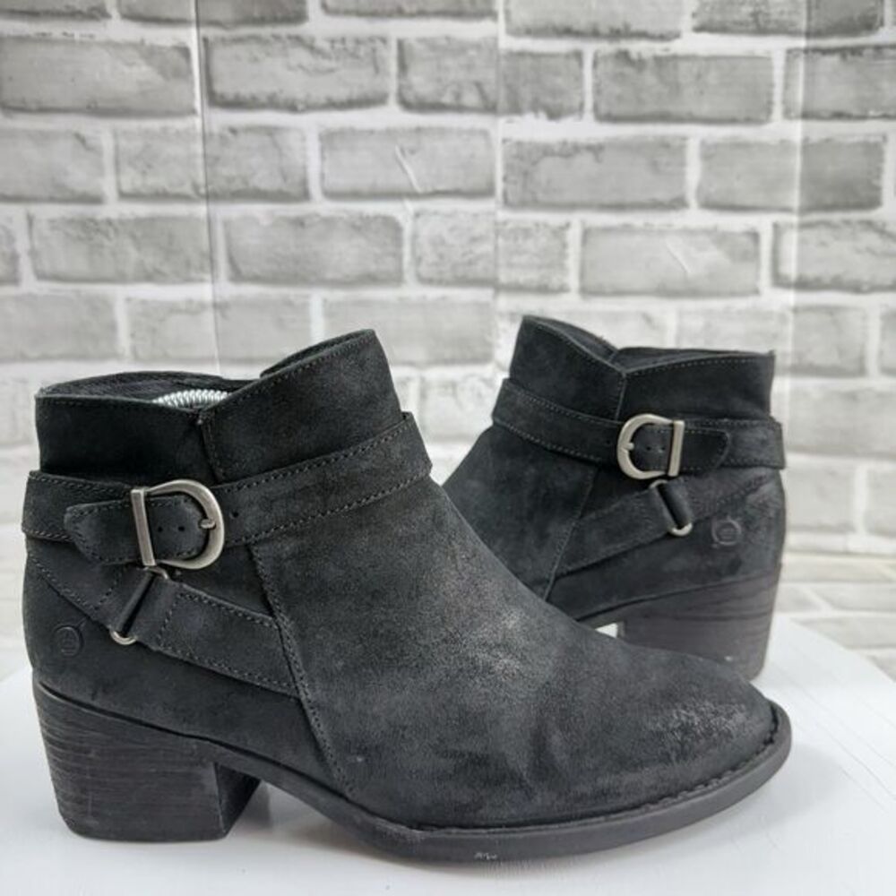 Born Jorgette Suede Black Leather Women's Size 9.5 Buckle Western Ankle Boots